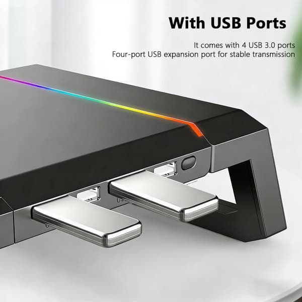 Monitorstativ, Ergonomisk Design, USB-porte,sort