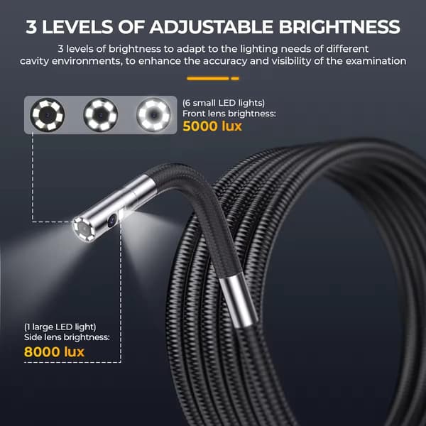 Endoskopkamera, Dobbeltkamera, 7 LED-lys,Rød