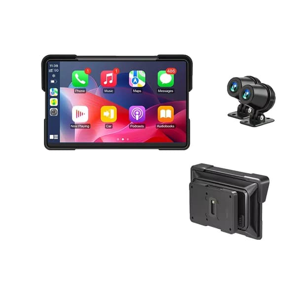 Carplay, Motorcykelradio, GPS-navigation, Bluetooth-forbindelse,7" Carplay, Ingen