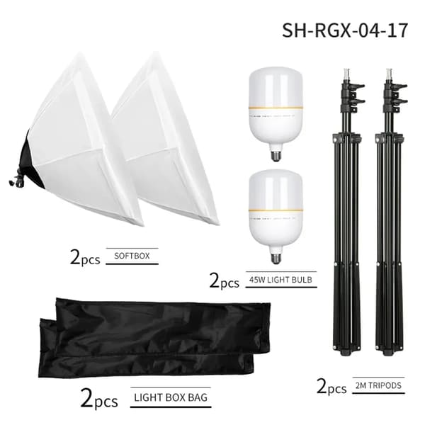 Softbox Kit, Justerbar Stativ, Kvalitetsbelysning,45W Tre-farvet