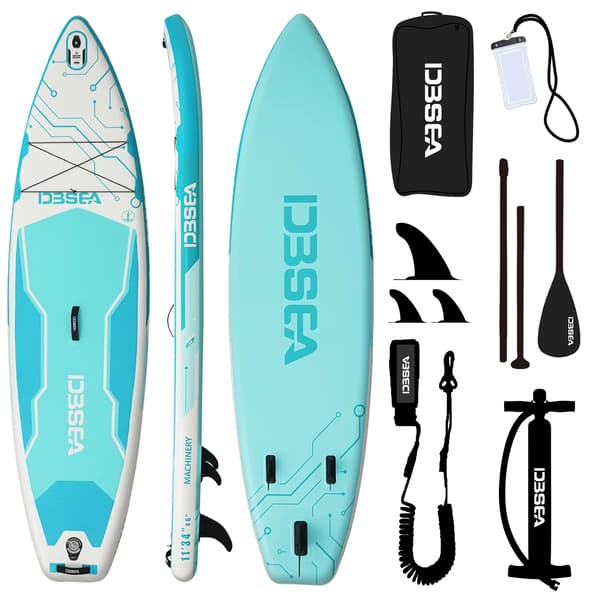 Oppustelig SUP-board, Ekstra bredt design, Komplet tilbehør,HIMMELBLÅ