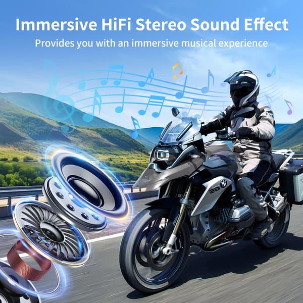 Motorcykel Intercom Headset, 4 Rytter Support, 1200m Rækkevidde, Bluetooth Forbindelse, Vandtæt Design, Støjdæmpningsfunktion