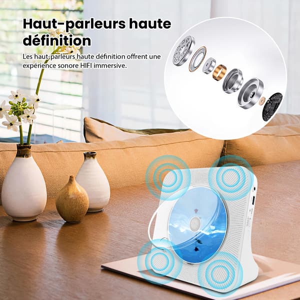 CD-spelare, Bluetooth-anslutning, stöder USB- och TF-kort, HIFI-högtalare, LED-display, flerfärgsalternativ