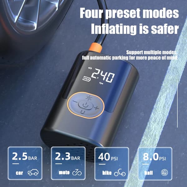 Luftpump, Hög effektutgång, Automatisk tryckövervakning, Batteridriven, Trådlös