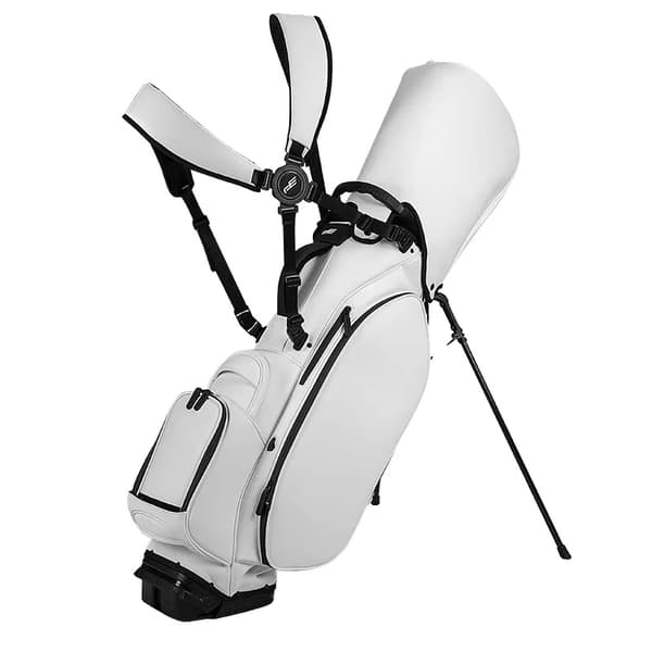 Golfståendepåse, Hållbart PU-läder, Lätt och Bärbar Design,Vit