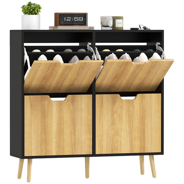 Sko Rack, Justerbare Hylder, Foldbare Skuffer,sort