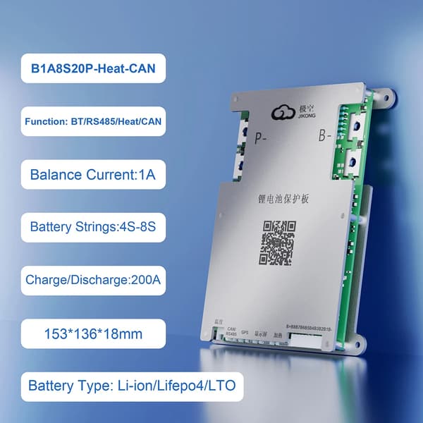 Aktiv Balans BMS, 200A Laddning/Urladdning, Stöder 4S-8S Batterier,B1A8S20P-Värme-CAN