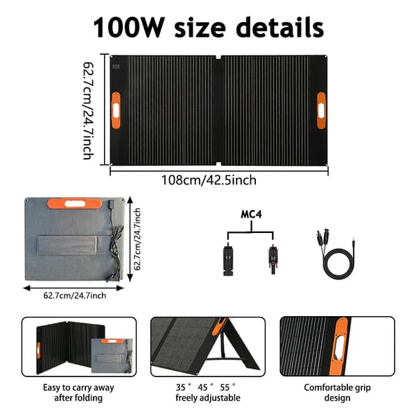 Solpanel, Høj Effektivitet, Bærbart Design,100W solpanel