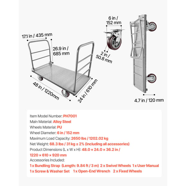 Platformvogn, 1200 kg kapacitet, foldbart design,2650LBS