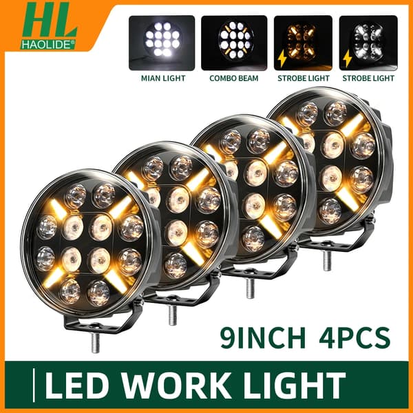 Arbejdslampe, Spot- og Positionsbelysning, Vandtæt Design,4PC 9tommer Strobe