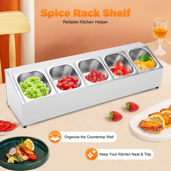 Pizza Topping Station, Rustfrit Stål, 5 Rum,Sølv
