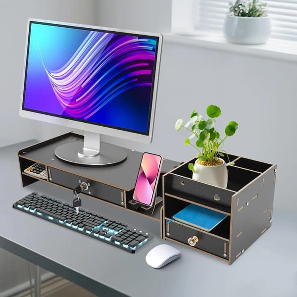Monitorställ, Förvaringslådor, Ergonomisk Design,svart