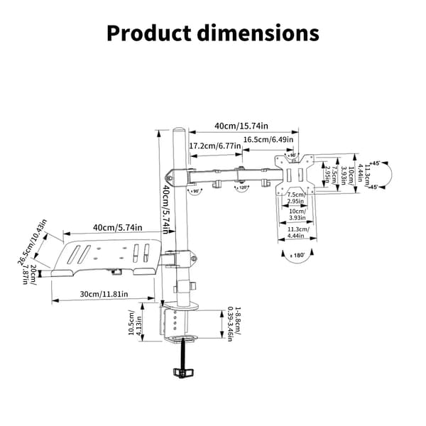 Monitor & Computer Stand, Ergonomisk Design, Justerbar Højde,Sort(pe)