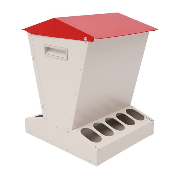 Hönsfoderautomat, Galvaniserat Stål, 11 kg Kapacitet,Röd