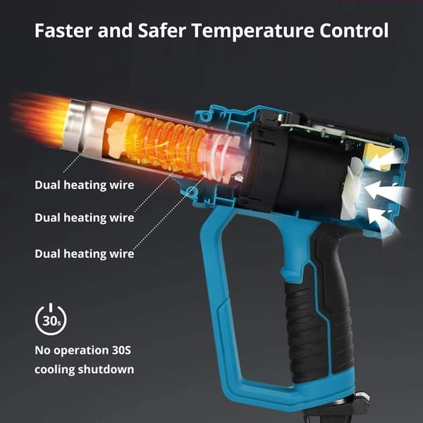 Varmluftpistol, Justerbar Temperatur, Flere Dyser,Blå