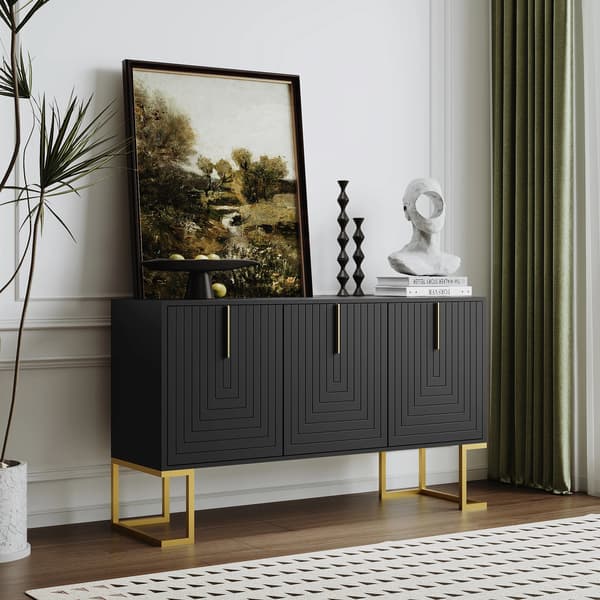 Skab, 3-Døre, Justerbare Hylder,Sort - MDF