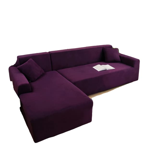 Sammetsoffapåse, L-formad design, högstretchtyg,Lila, 3 Sits-3 Sits-d