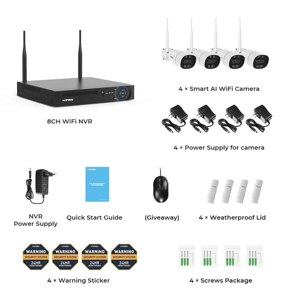 Trådløst CCTV-kamerasystem, 5 MP, Real-Time Advarsler,4T, 3MP 4PCS Kamera-a