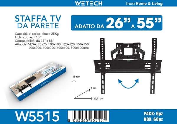 TV Väggfäste, Full Rörelse Design, Inbyggd Vattenpass,W5515