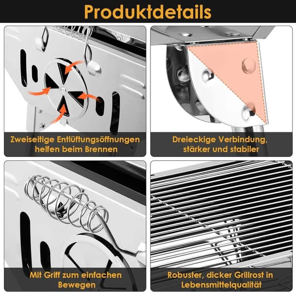 Kolgrill, Bärbar Design, Komplett Tillbehörsset,Silver