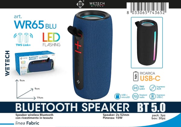 Trådløs højttaler, Bluetooth 5.0, Bærbart udendørsdesign,WR65BLU