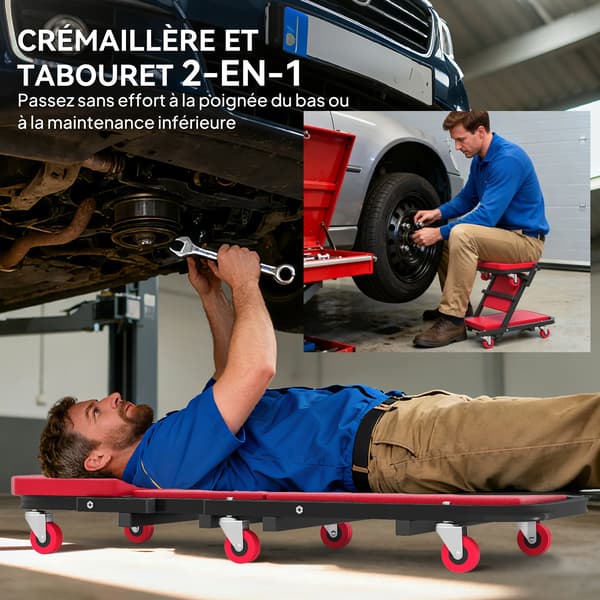 Mechanik Creeper, 2-i-1 Design, Heavy-Duty Support,Roserød