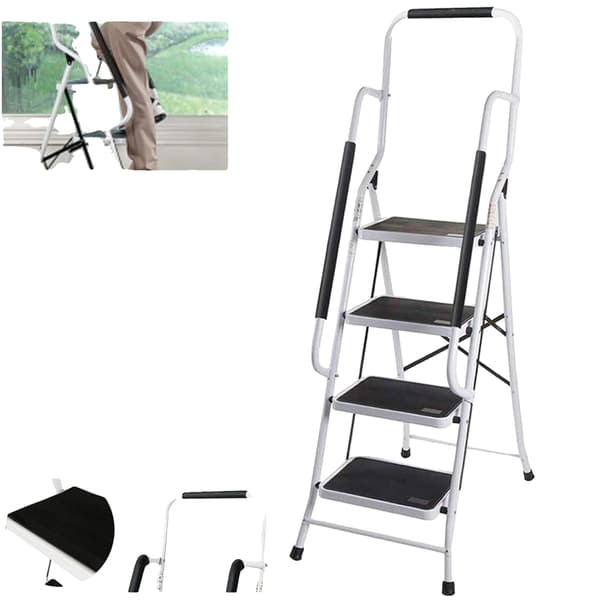 Stege, 4 Steg, Fällbar Design,4 Steg Stege med Räcke