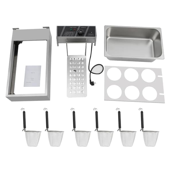 Noodle Cooker, Rustfrit Stål, 20L Kapacitet, 6 Huller, 2000W Effekt, 220V Spænding