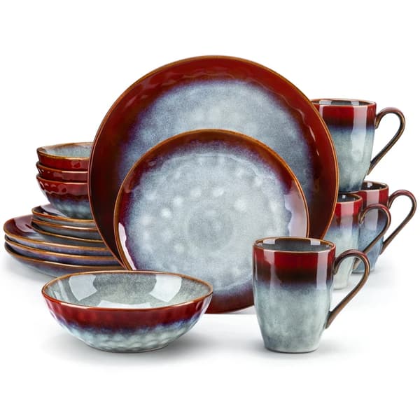 Middagssats, Elegant Design, Mikrovågs- och Diskmaskinssäker,16-PCS RÖD