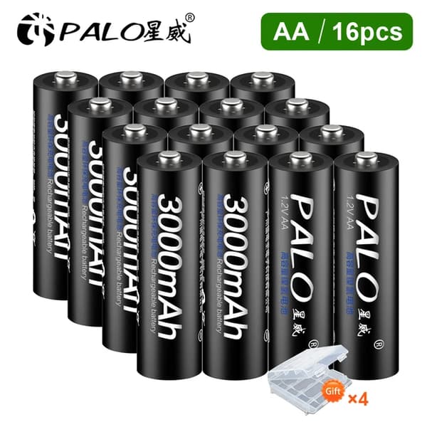 Genopladeligt batteri, 3000mAh kapacitet, smart oplader,16stk AA Batteri