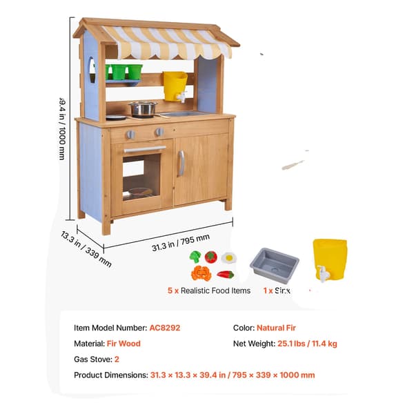 Mud Kitchen, Interaktive Legezoner, Holdbar Trækonstruktion,1 Sæt