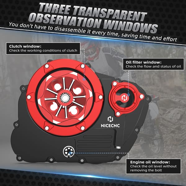 Motor Kopplingskåpa, Transparent Design, CNC-Bearbetad,Röd