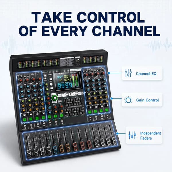 Digital Mixing Console, Kompakt Design, USB-forbindelse, 24-Bit FX-processor, Højkvalitetskomponenter, Alsidig Kompatibilitet