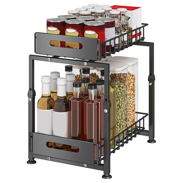 Opbevaringsreol, Justerbar Højde, Multifunktionelt Design,Sort, 2-lags