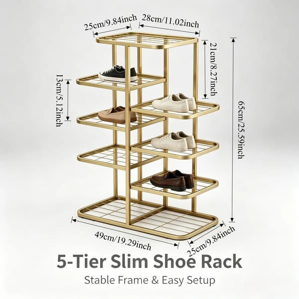 Sko Rack, 5 Niveauer, Foldbart Design,5 Tiers-Guld