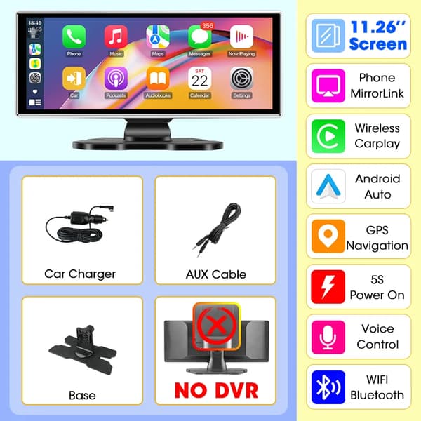 Bilmonitor, 11,26 tum skärm, stöder Carplay och Android Auto,11.26 tum