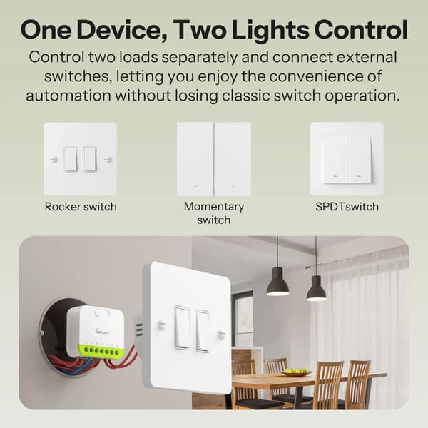 Smart Switch, Zigbee-anslutning, Dubbelbelastningskontroll,MINI-ZB2GS