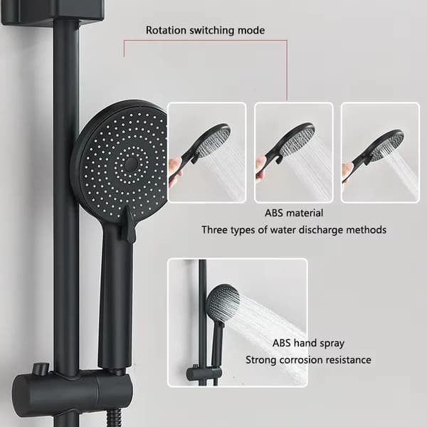 Duschsystem, Dubbel funktion Regnfall & Handhållen spray, Höjdjusterbar,Svart