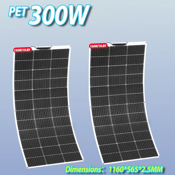 Solpanel, Fleksibelt Design, Høj Effektivitet,PET 300W 2stk 150W