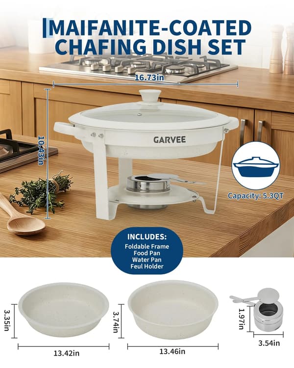 Chafing Dish, Rustfrit Stålramme, Non-Stick Belægning,HVID