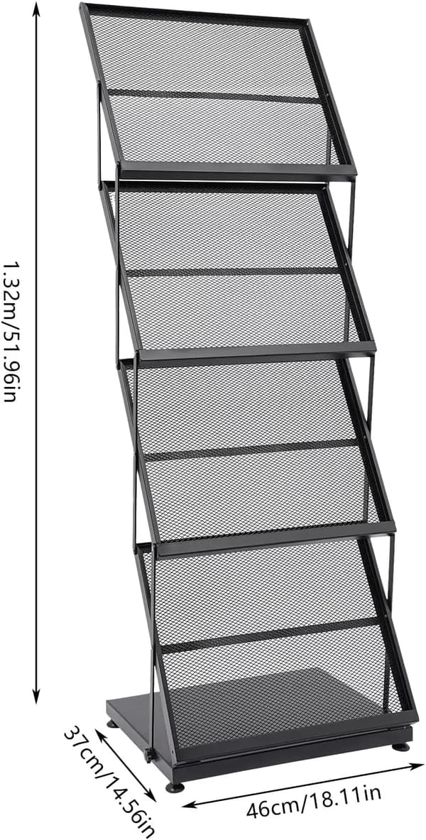 Tidningsställ, Fällbar Design, 4-Lagers Ställ,svart