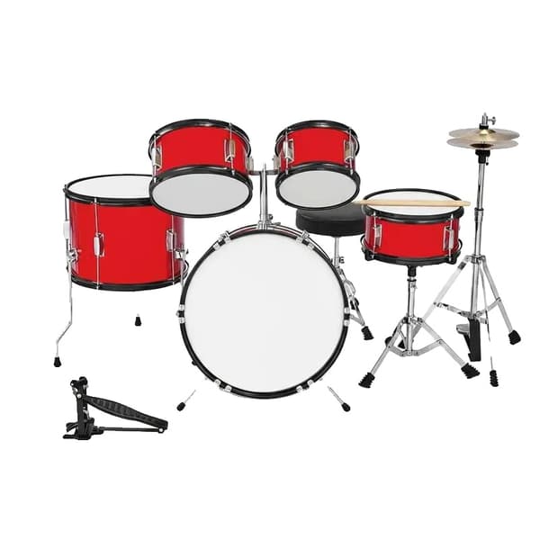 Trumset, Komplett 5-delars Kit, Nybörjarvänlig, Röd