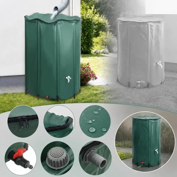 Regnvatteninsamlingsfat, PVC-ram, stor kapacitet 1350L,Grön