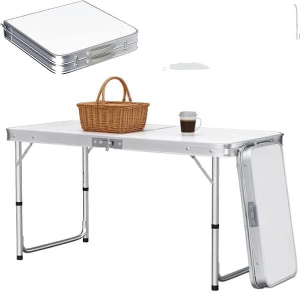 Fällbart Bordsbord, Aluminium, 120 x 60 cm, Höjdjusterbart 70/62/55 cm, Stöder 4 Personer, Kompakt Fällbar Design