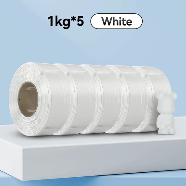 3D-printer filament, PLA-material, 1,75 mm diameter,5Rulle Hvid