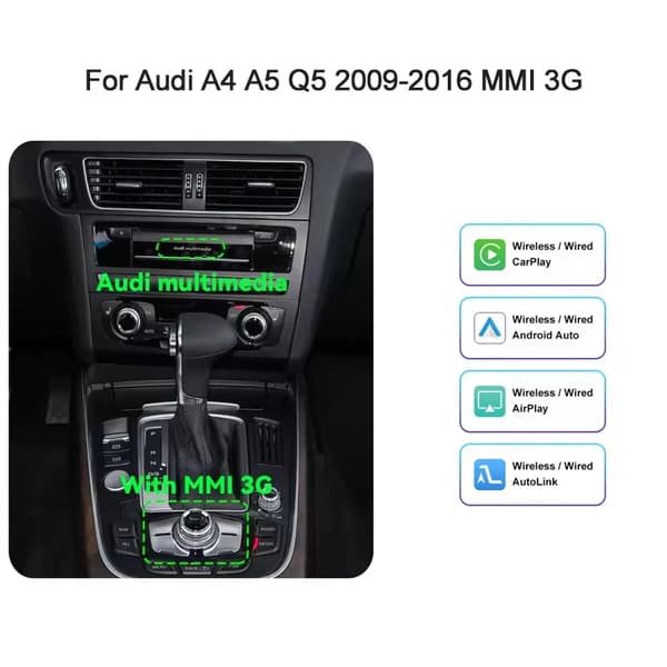 Trådløs CarPlay, Android Auto Support, Nem Installation,Med MMI 3G