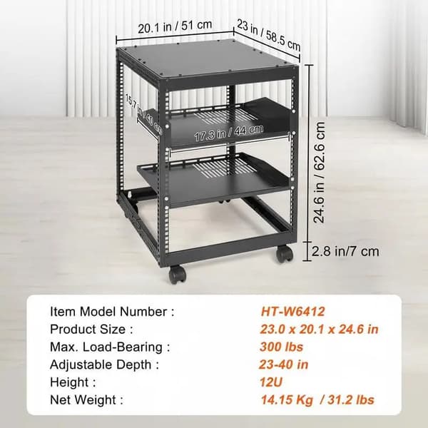 Serverrack, 12U Kapacitet, Öppen Ram Design, armégrön