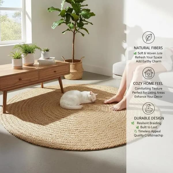 Jute Tæppe, Håndlavet, Miljøvenligt Design,Beige