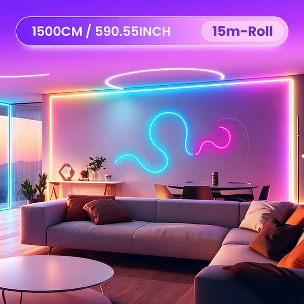 LED Neon Strip Light, Musik Synk, DIY Anpassning,15M