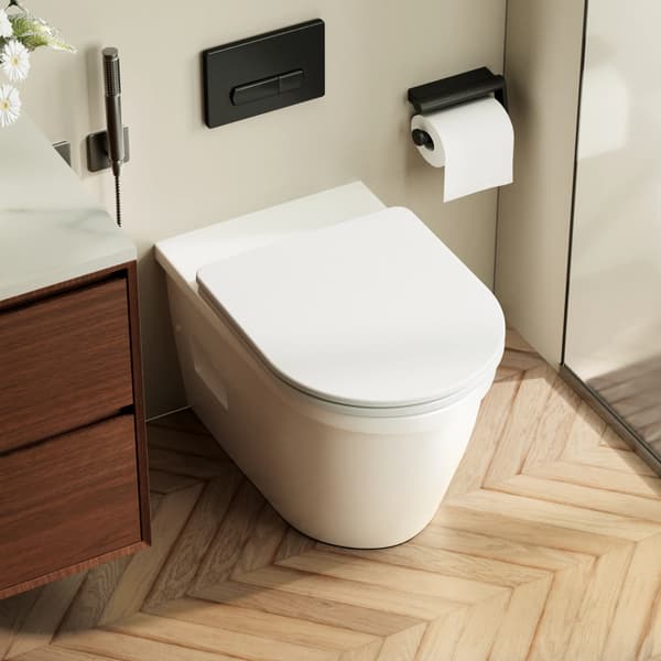 Toiletbræt, Holdbart PP-materiale, Blød-lukningsmekanisme,Hvid, D-formet